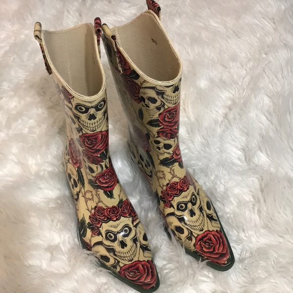Nomad Shoes - Nomad Skull Rose Rain Boots